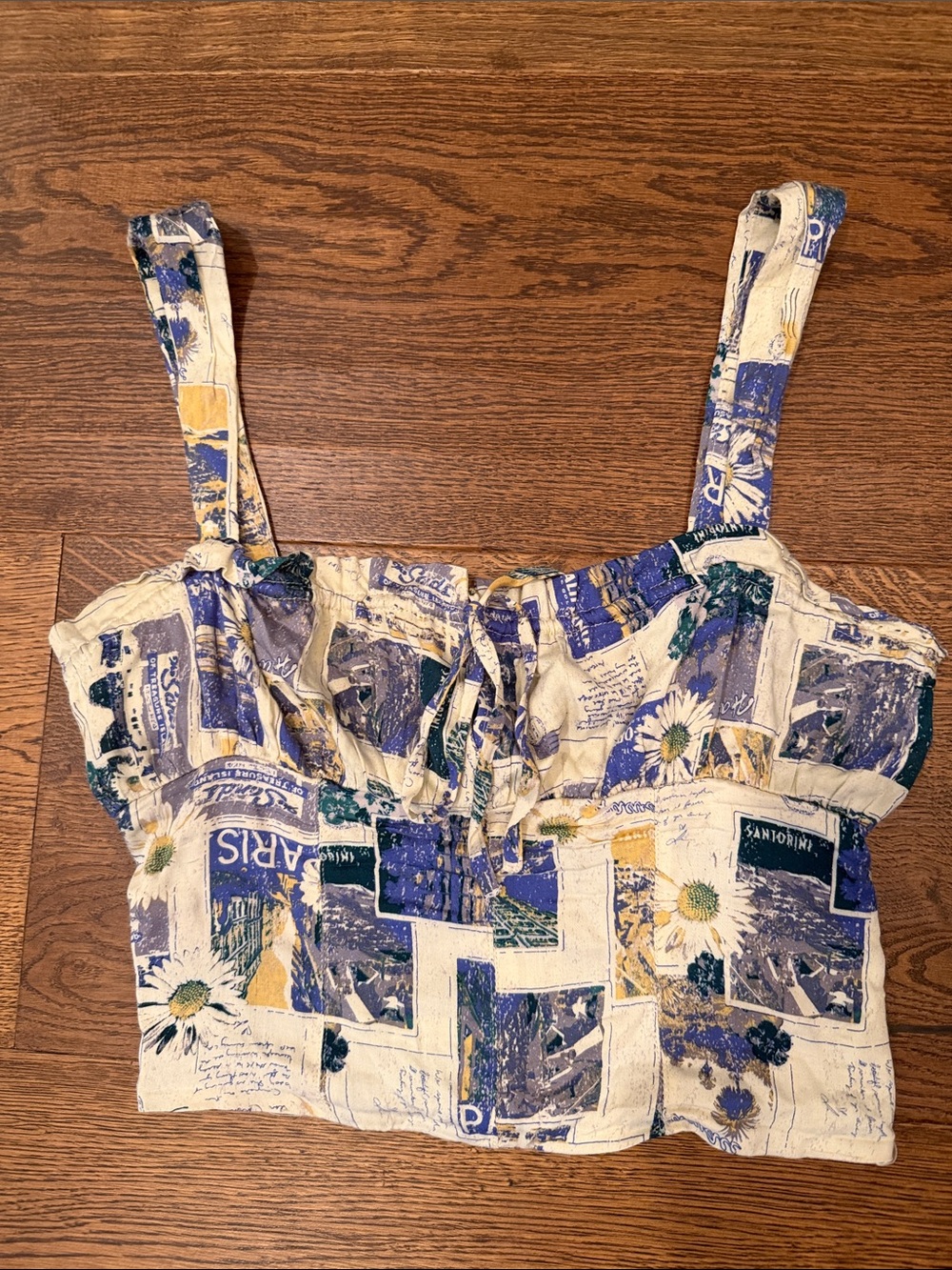 Urban Outfitters Cream Crop Tank with Blue and Green Floral Patchwork